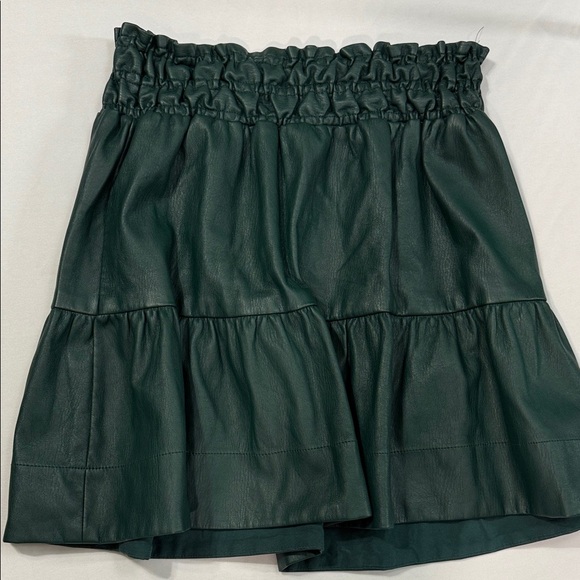 by Anthropologie Faux Leather Tiered Mini Skirt – Deep Sage Green, Size Small - Picture 4 of 5